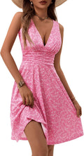 Women's Deep V Neck Floral Sundress - Flowy Summer Dress