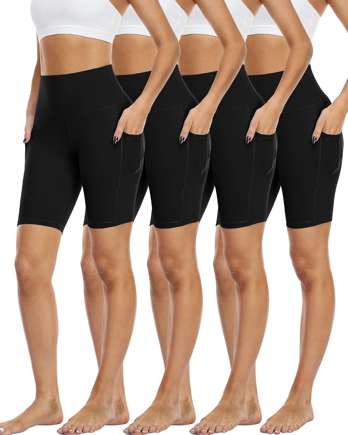 4 Pack Biker Shorts with Pockets for Women - High Waist Comfort