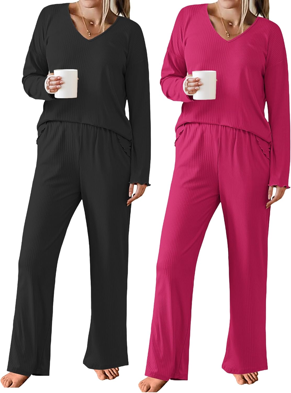 Ekouaer Women's Ribbed Knit Pajama Set: Soft & Comfortable PJs