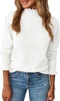 Saodimallsu Ruffle Mock Neck Sweater Puff Long Sleeve - Cozy Fall Knit