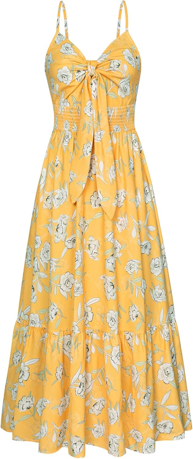 Summer Maxi Dress for Women with Floral Tie Front Design