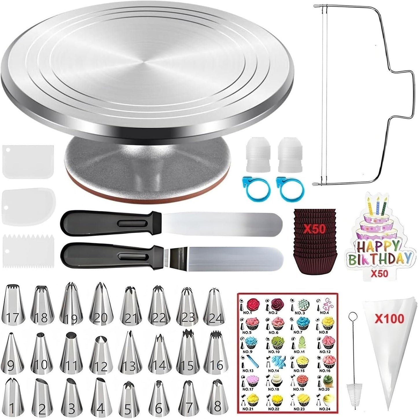 237 Pcs Cake Decorating Kit with Rotating Turntable and Tips