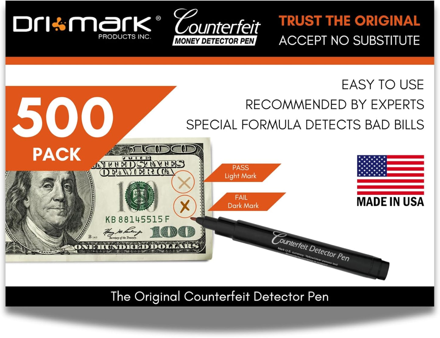 Dri Mark Counterfeit Bill Detector Marker Pen for Money Safety
