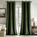 Olive Green Velvet Blackout Curtains 42 x 84 in - Room Darkening