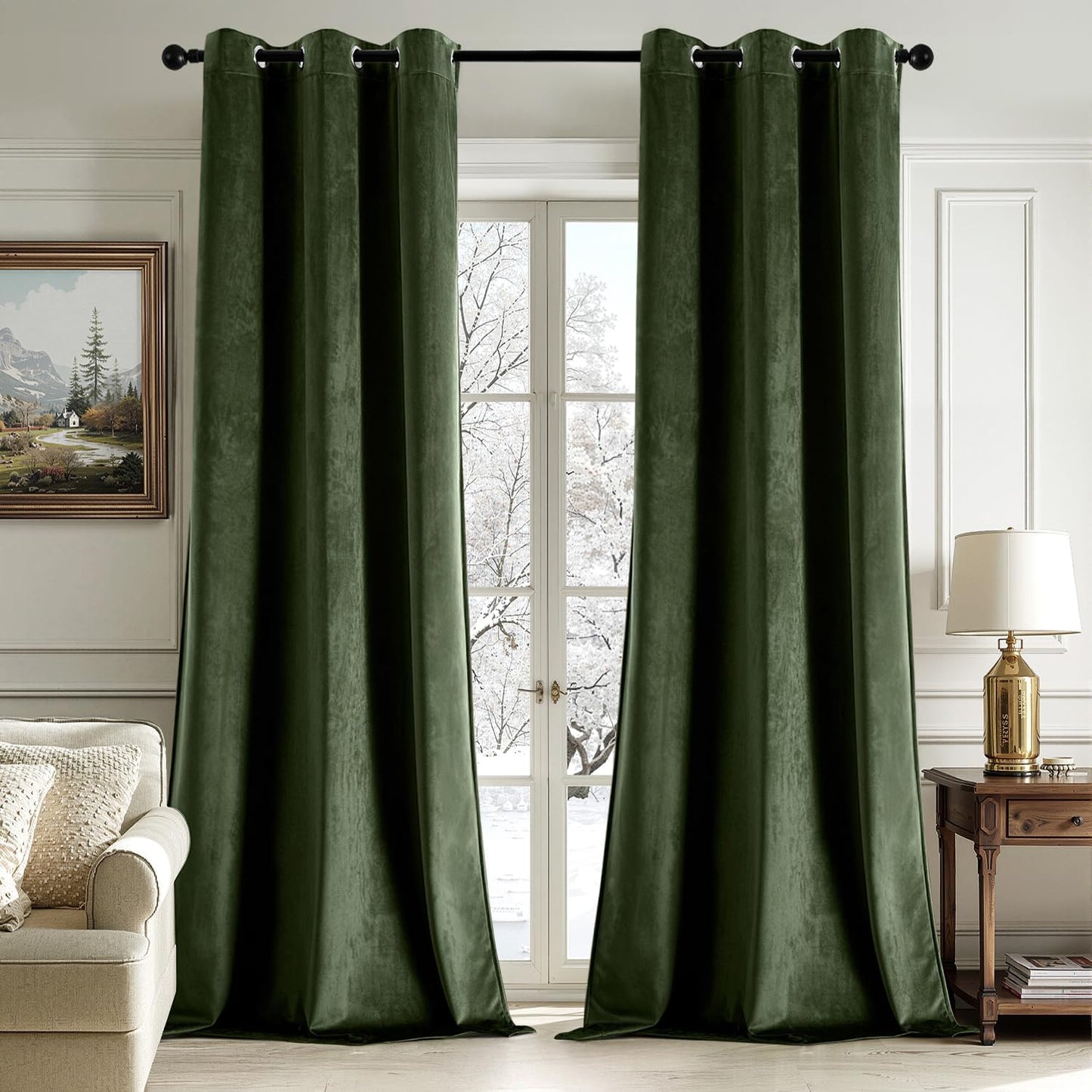 Olive Green Velvet Curtains for Bedroom and Living Room Decor