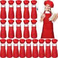 40 Pcs Kids Apron Chef Hat Set - Durable Red Aprons for Groups