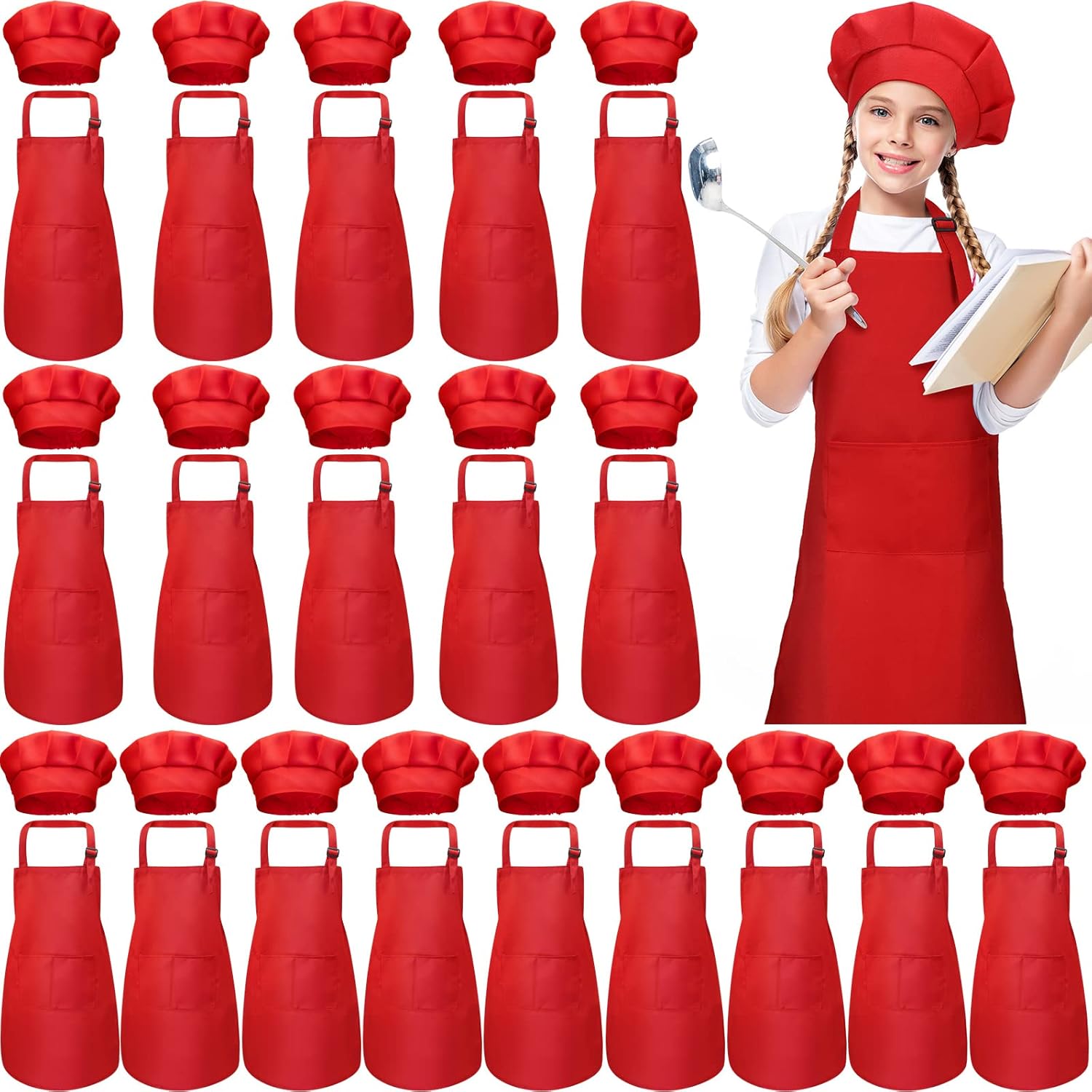 40 Pcs Kids Apron Chef Hat Set for Cooking and Painting Fun