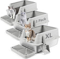 3 Pack Stainless Steel Litter Box XL - High Sided, Easy Clean