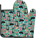Cute Border Collie Oven Mitts and Pot Holders Set - Heat Resistant