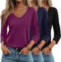 Women's 3 Pack 3/4 Sleeve V Neck T-Shirts - Loose Fit Casual Tops