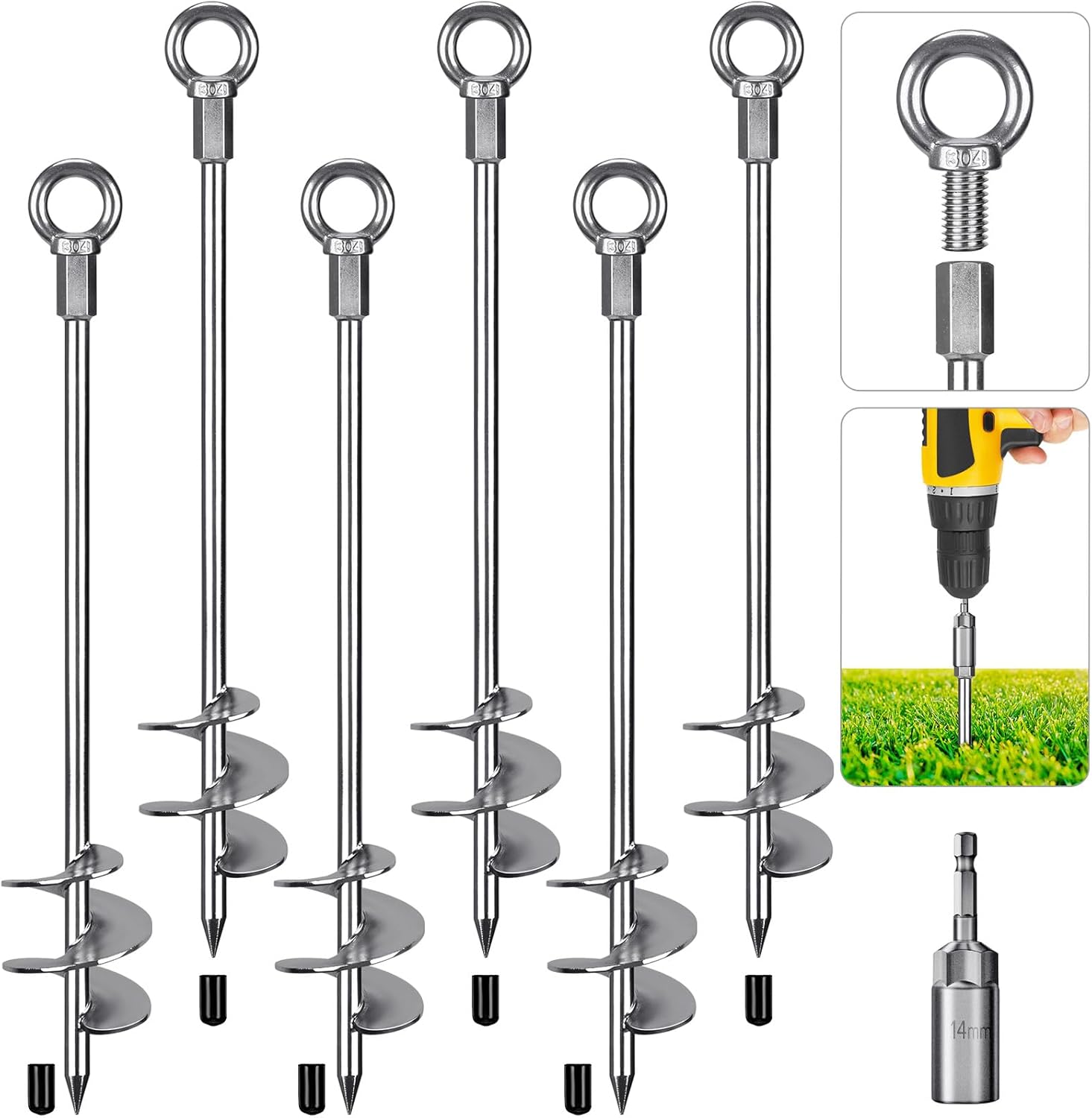 Dolibest 30in Heavy-Duty Ground Anchors for Trampolines & More