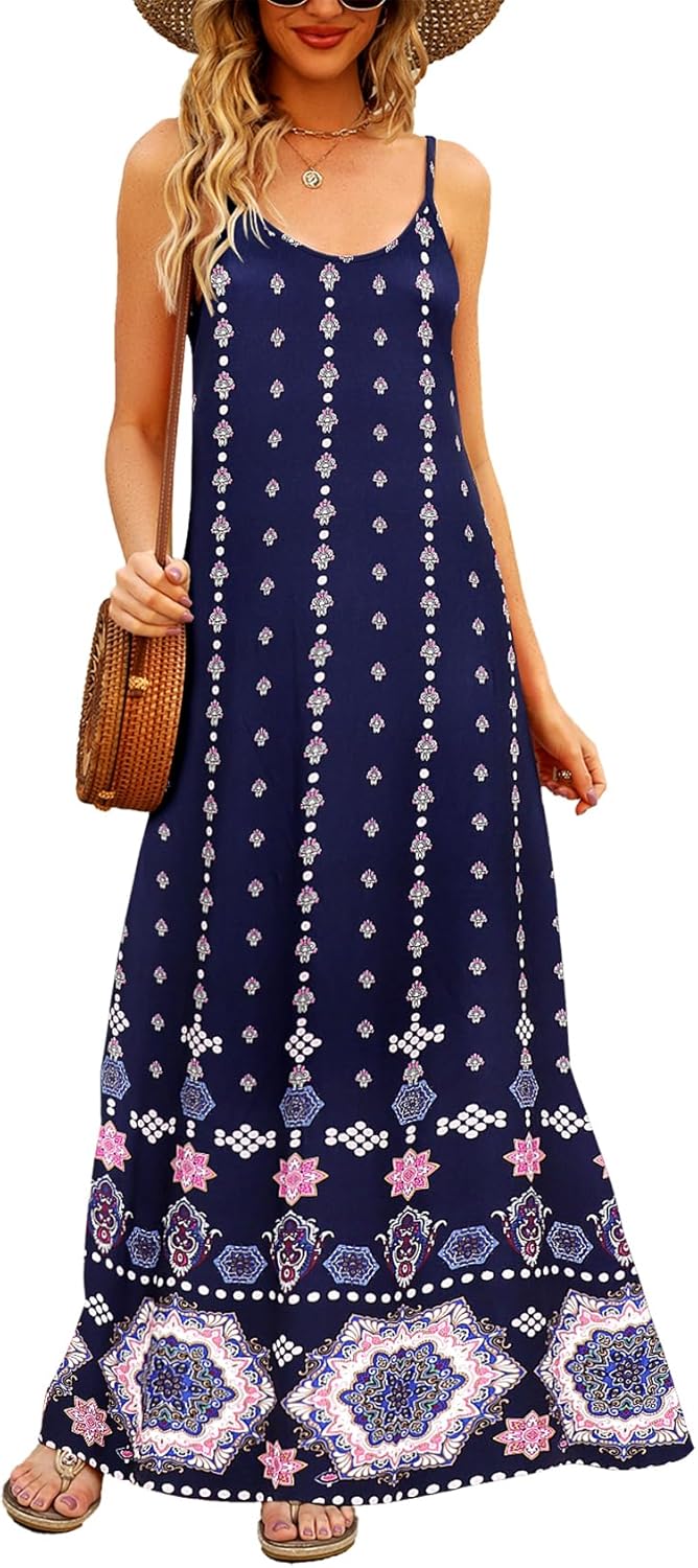 Supnier Women's Summer Maxi Dress with Pockets for Comfort