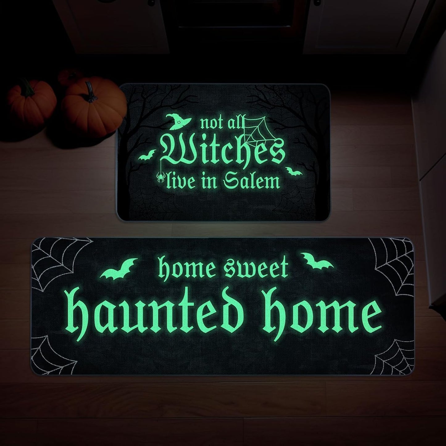 Halloween Kitchen Mat Set of 2 Glow in The Dark Decorative Rugs