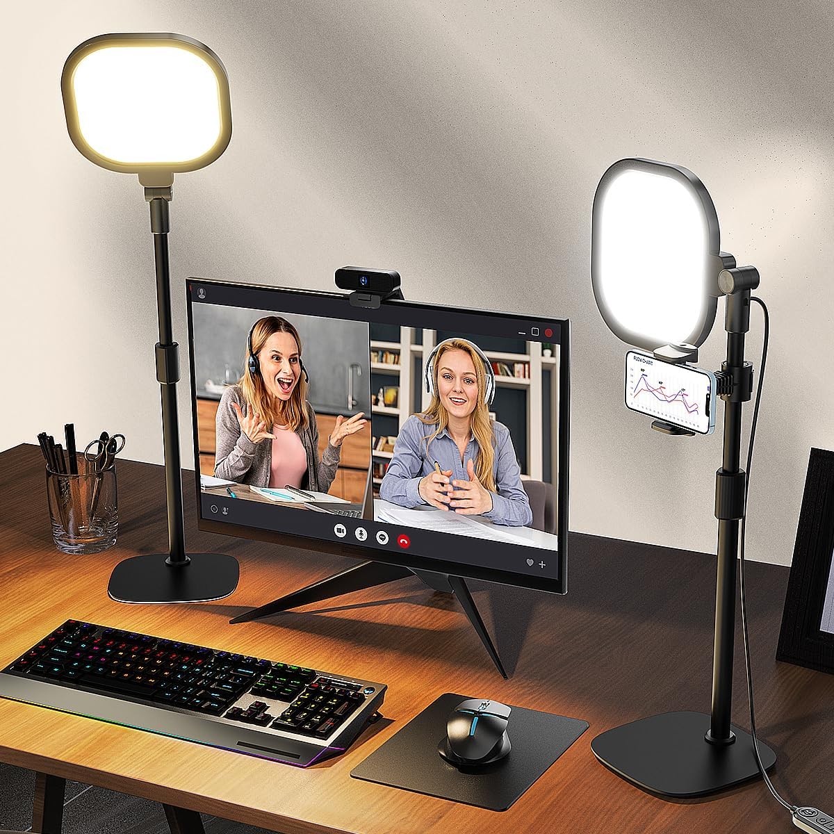 2Pcs Desktop Video Conference Lighting for Zoom Meetings
