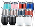 COMOOO 12oz Stainless Steel Wine Tumbler with Lid and Reusable Straw
