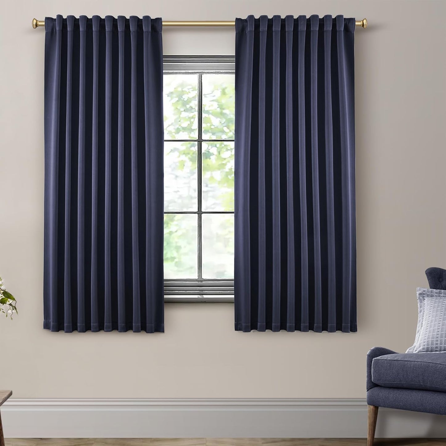 SHINELAND Room Darkening Thermal Insulated Navy Blue Curtains