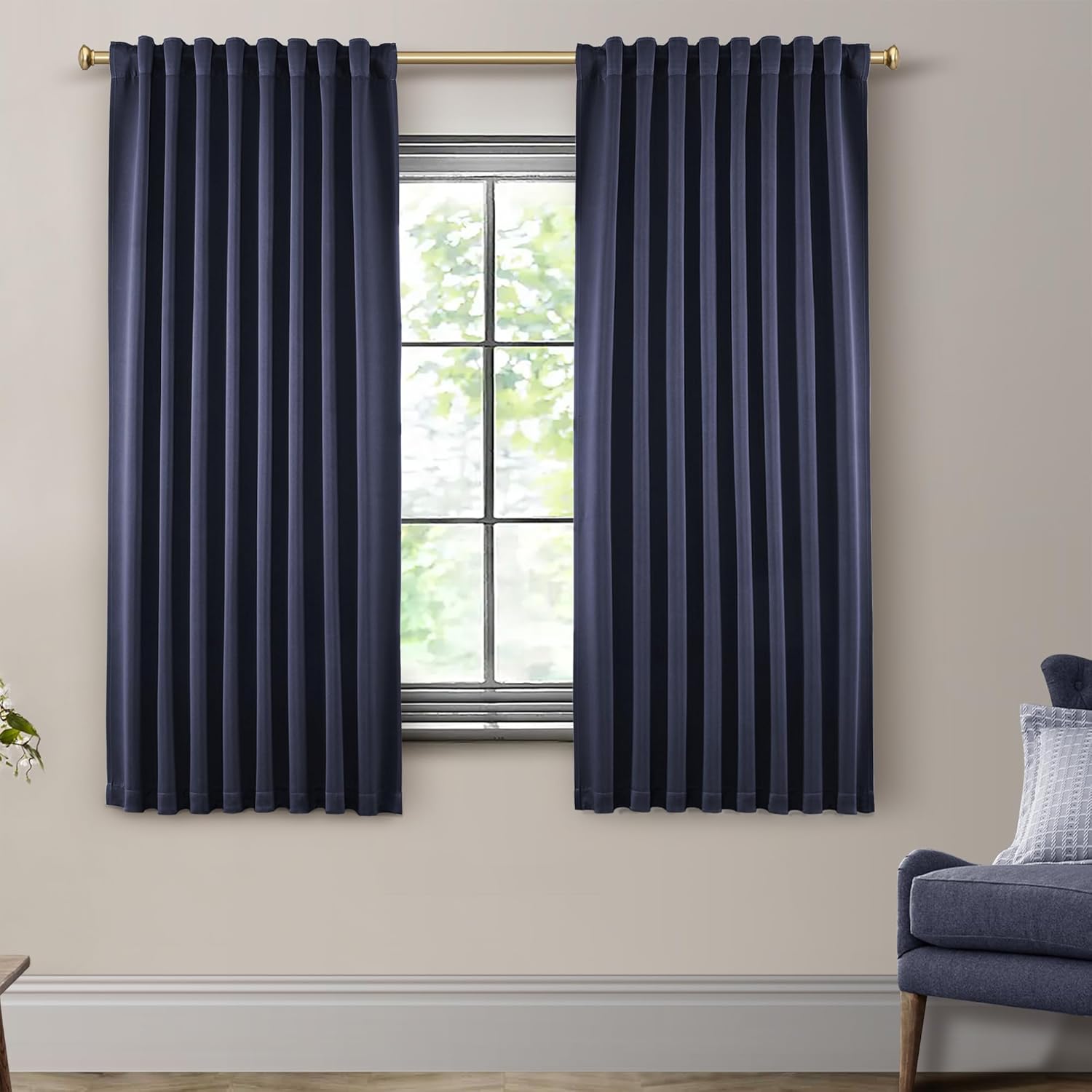 SHINELAND Room Darkening Thermal Insulated Navy Blue Curtains