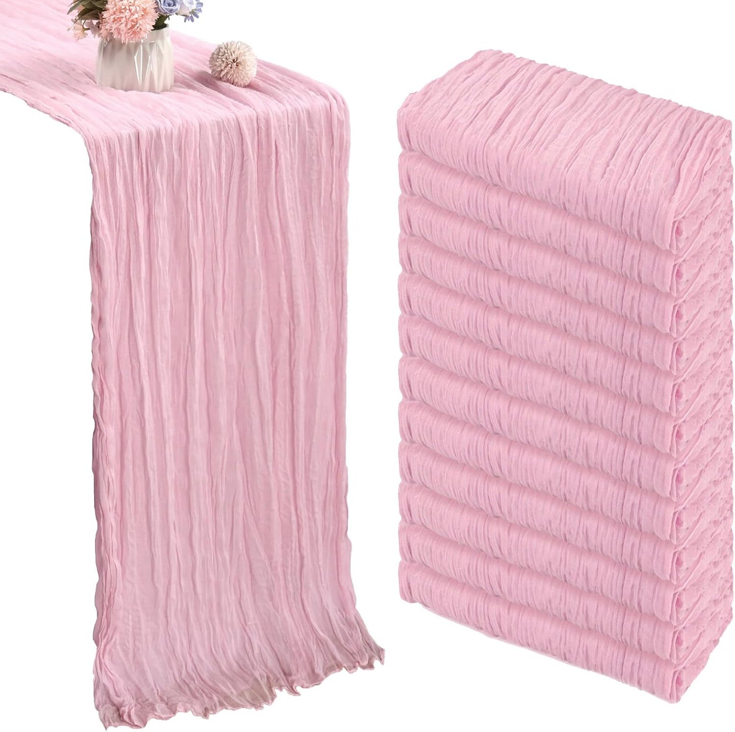 10FT Pink Cheesecloth Table Runner for Rustic Boho Decor