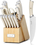 Kuisine Chef Knife Set 15pc Block Set - Built-in Sharpener for Home