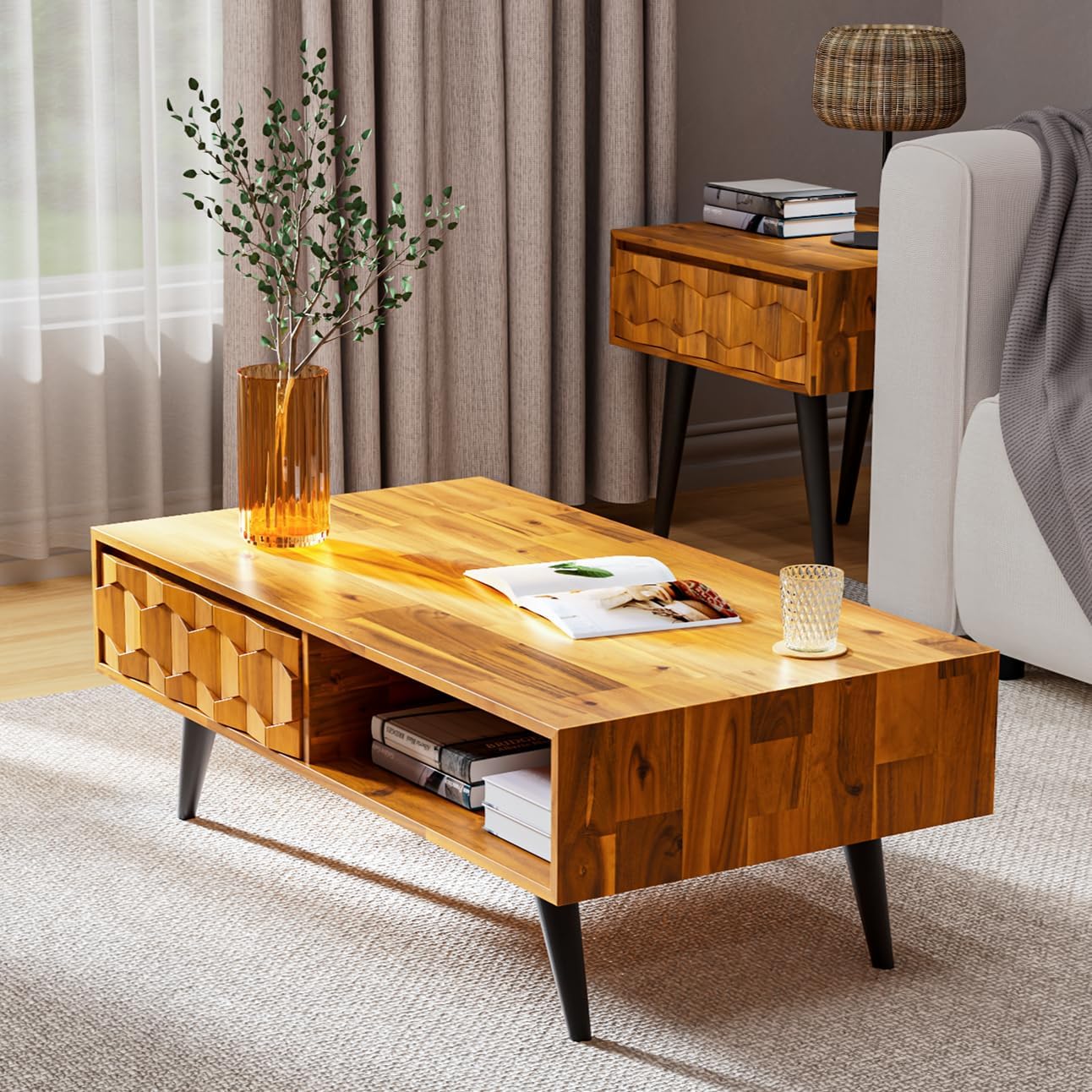 Mid Century Coffee Table with Storage Drawers