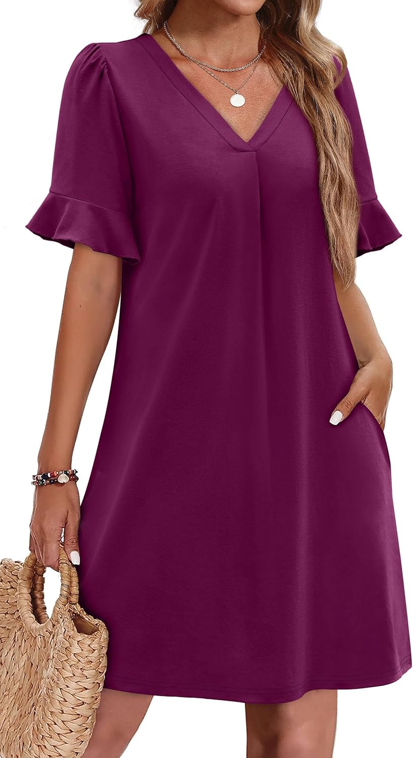 OFEEFAN Summer Dresses for Women with Ruffle Short Sleeves