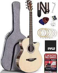Pyle Premium Cutaway Acoustic Guitar Kit for Beginners and Pros