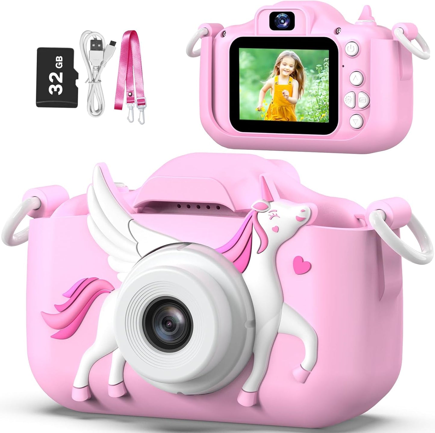 Goopow Kids Selfie Camera for Girls Age 3-9 with 32GB SD Card