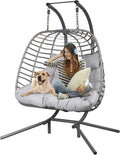 Double Hanging Egg Chair with Stand - Comfortable Double Seat Swing