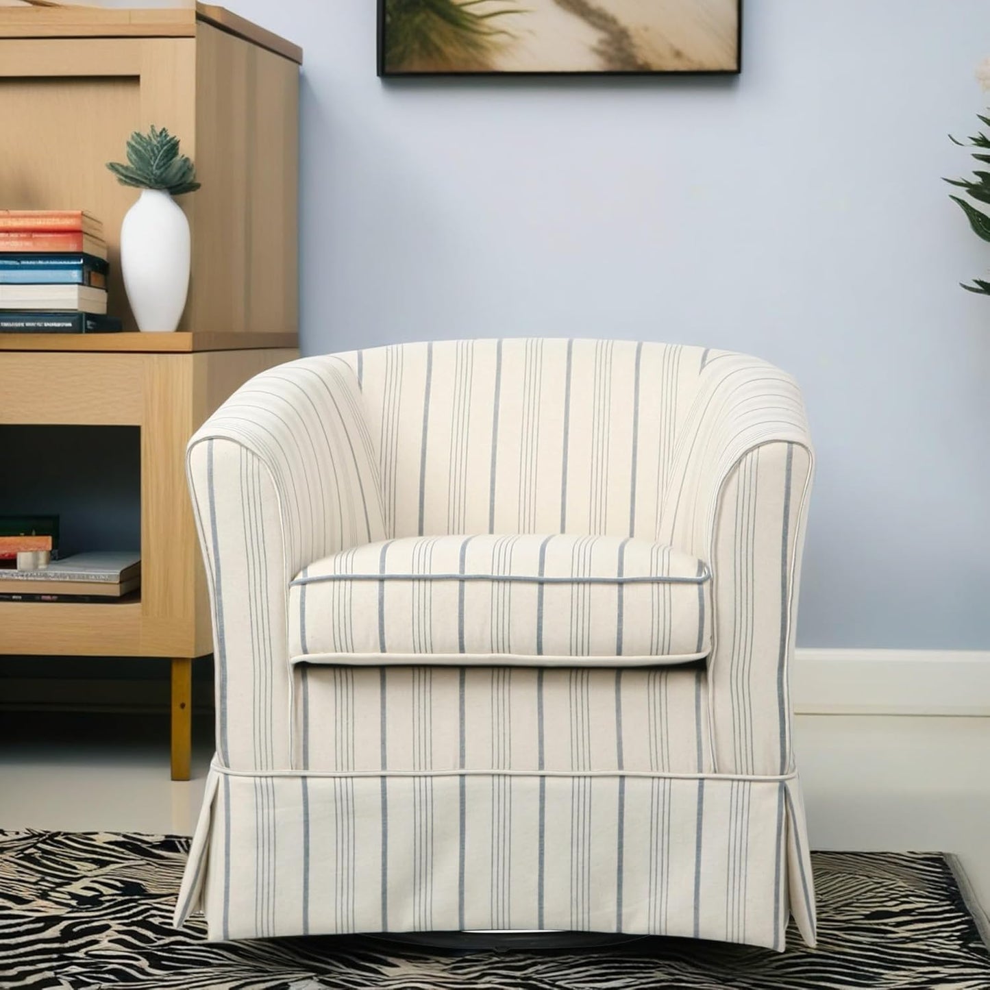 360-Degree Swivel Accent Chair: Comfy Lounge in Beige/Blue