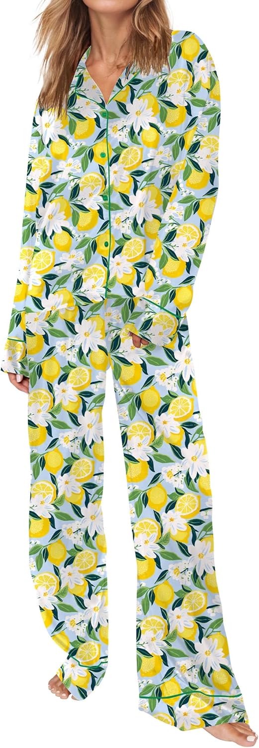 Satin Pajamas for Women Set Long Sleeve Sleepwear Pjs XS-XXL