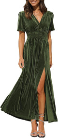 Women's Retro V-Neck Velvet Maxi Dress for Wedding Guests