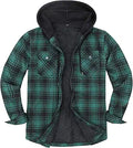 Mens Sherpa Lined Full Zip Hooded Plaid Shirt Jacket - Black/White