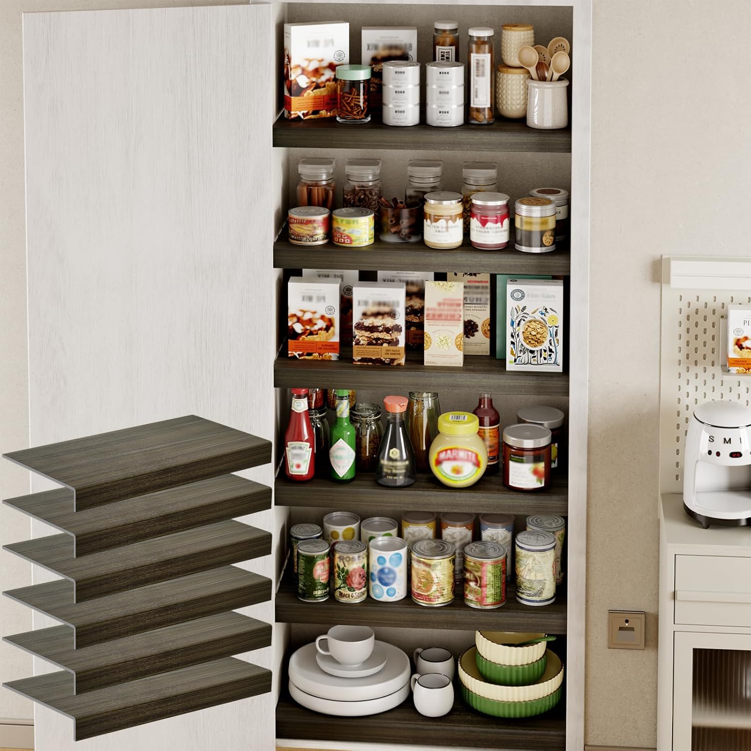 6-Pack PVC Composite Board Wire Rack Covers for Pantry Storage
