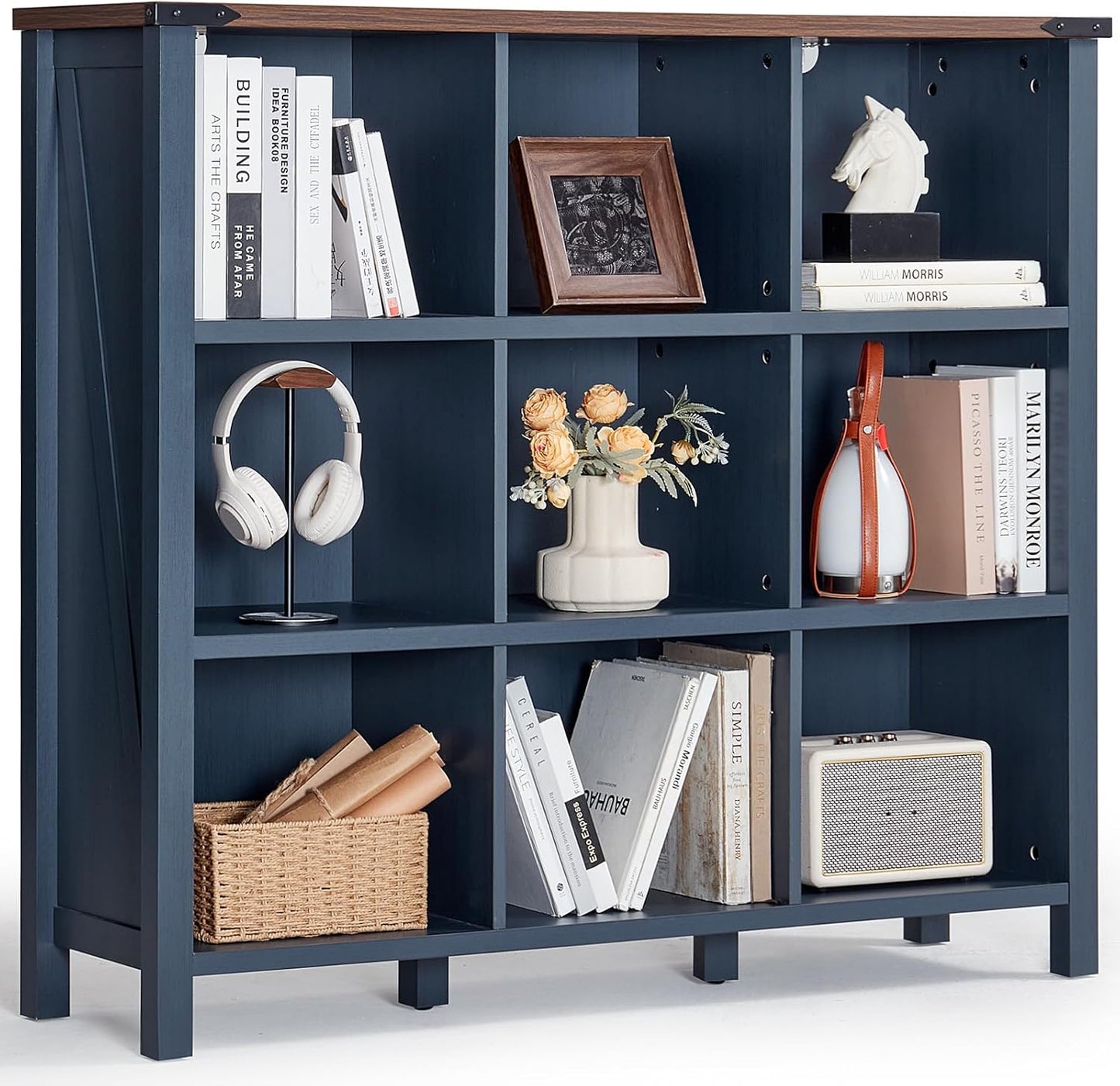 9 Cube Bookcase with Rustic Farmhouse Design for Home Office