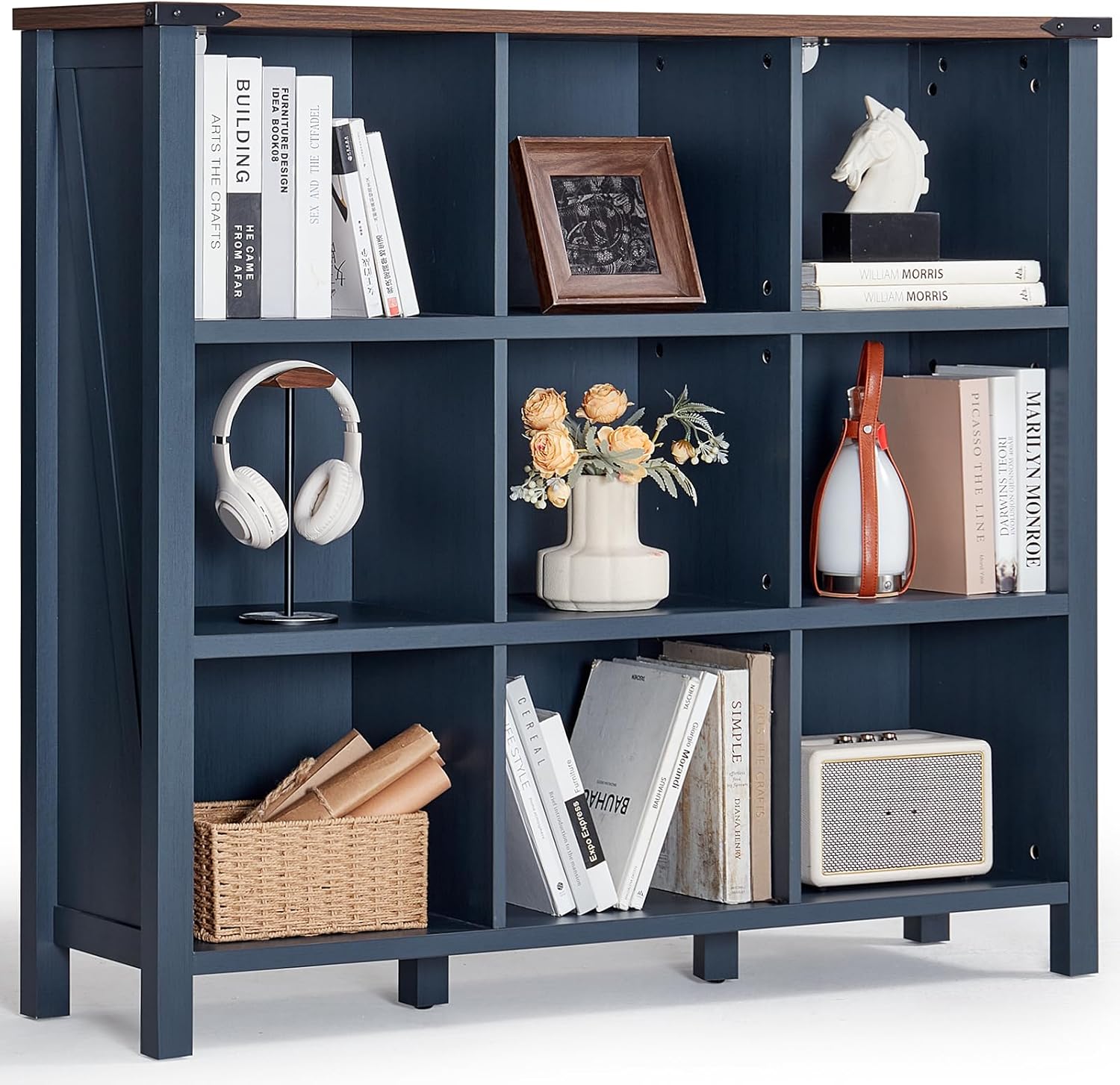 9 Cube Bookcase with Rustic Farmhouse Design for Home Office
