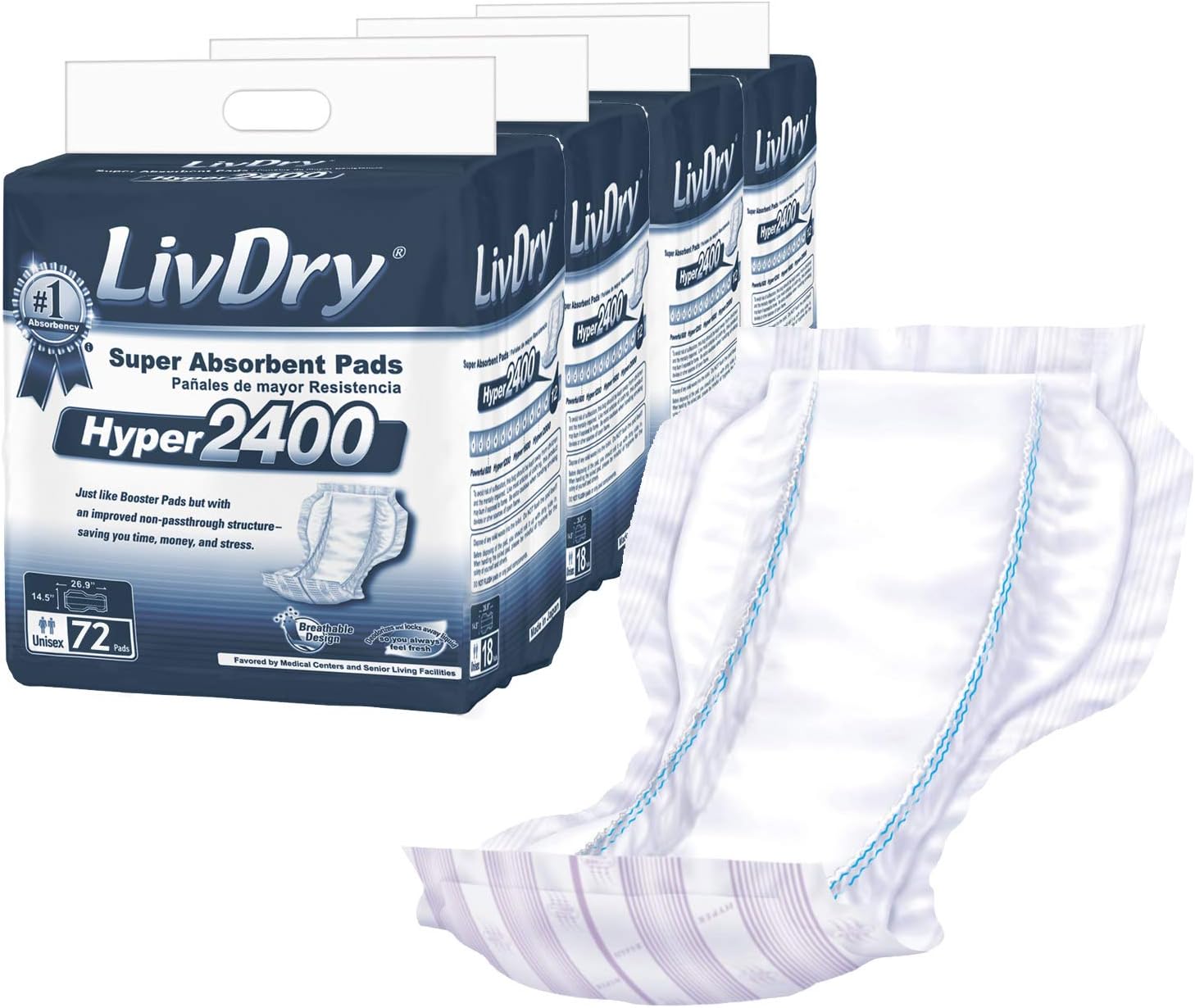 LivDry High Absorbency Pad Insert for Incontinence Briefs
