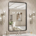 20x30 in Black Metal Framed Bathroom Mirror - Large Rounded Rectangle