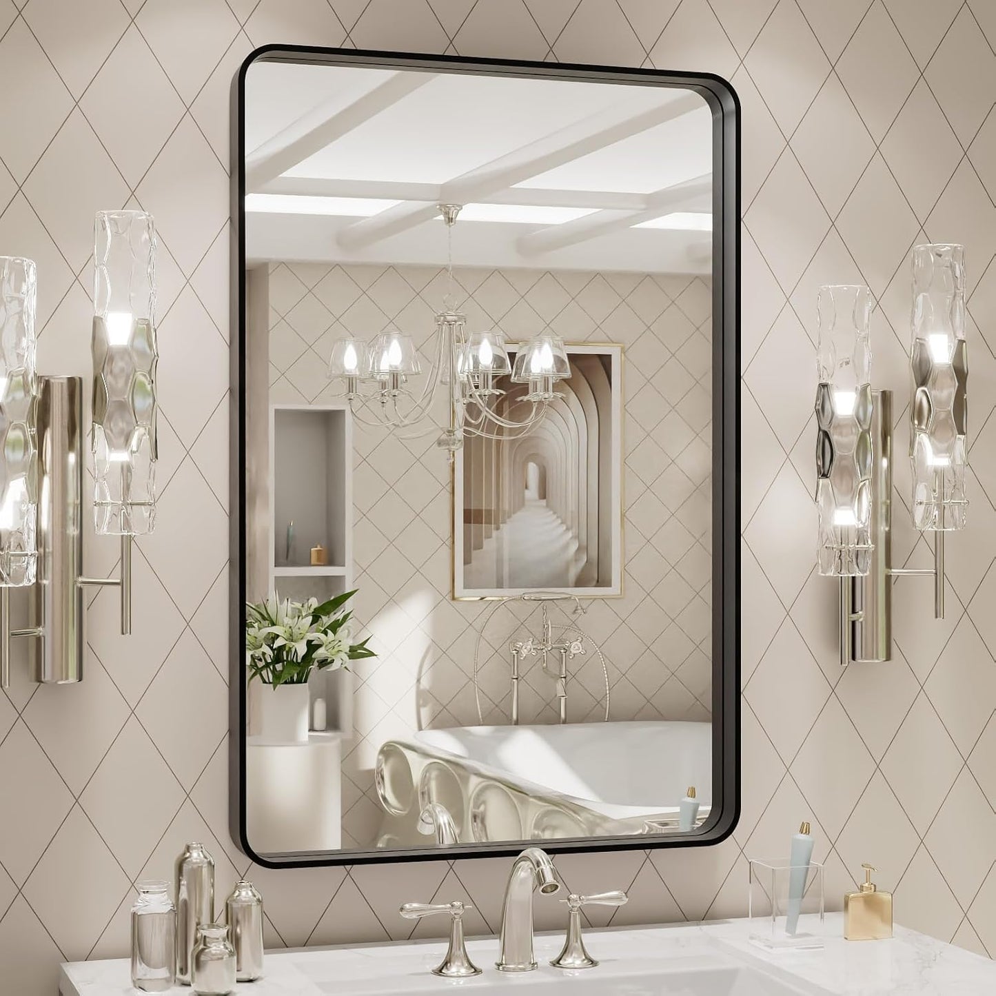 20X30 Inch Black Metal Framed Bathroom Mirror for Wall Decor