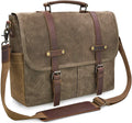Mens 15.6 in Messenger Bag Khaki - Waterproof Vintage Leather Canvas