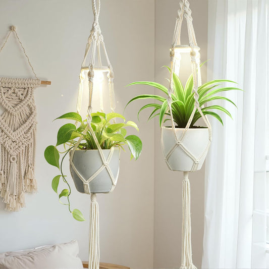 Macrame Plant Hanger with Grow Light: Perfect for Indoor Plants