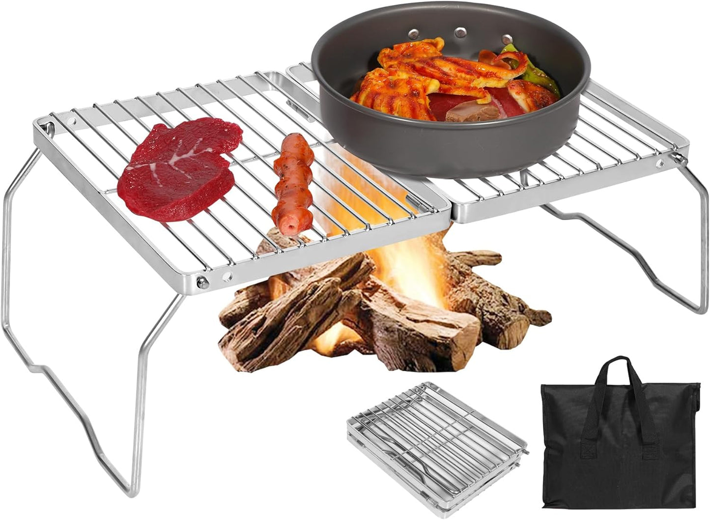 REDCAMP Folding Campfire Grill: Adjustable Portable BBQ Grill