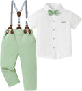 Toddler Boy Outfit Dress Shirt with Bowtie and Suspender Pants