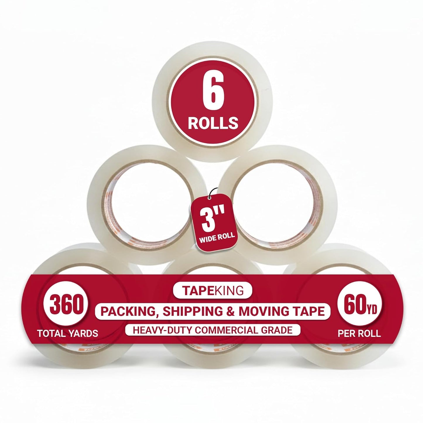 Tape King Clear Packing Tape - Heavy Duty 3 Inch Wide Rolls