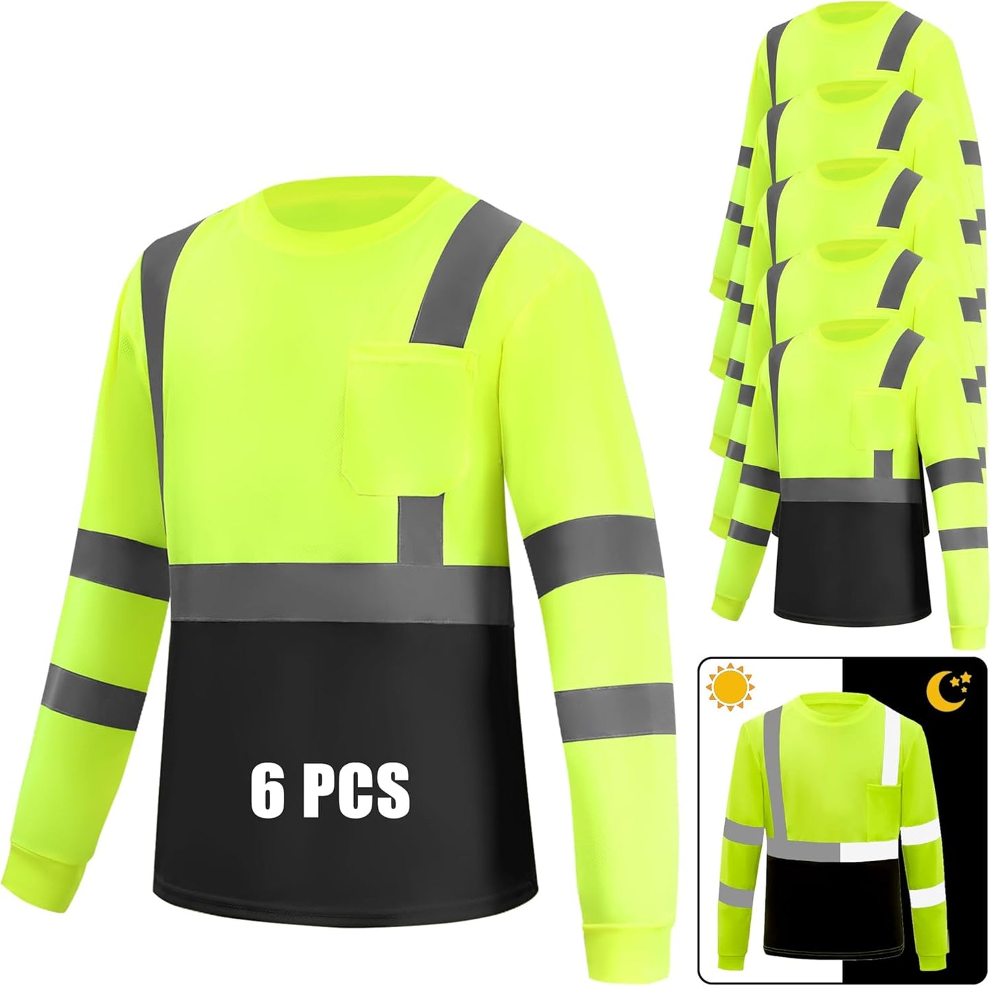 Hi Vis Long Sleeve Safety Shirts Reflective DryBlend Multipack