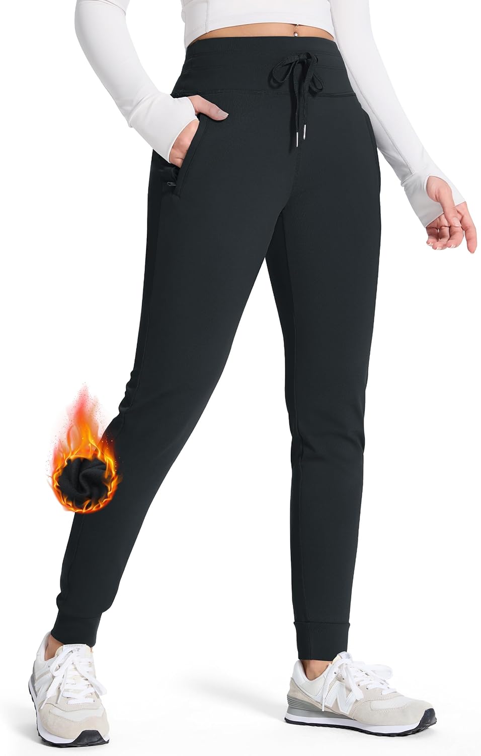 Fleece Lined Joggers for Tall Women - Water Resistant Hiking Pants