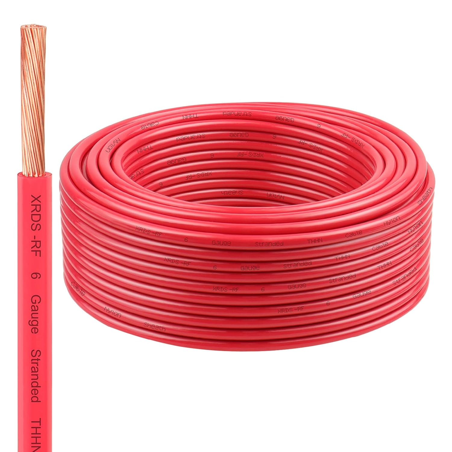 6 Gauge THHN Wire, 100FT Red Stranded Copper Electrical Wire