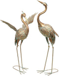 Garden Crane Statues Set of 2 - Elegant Blue Metal Cranes for Yard