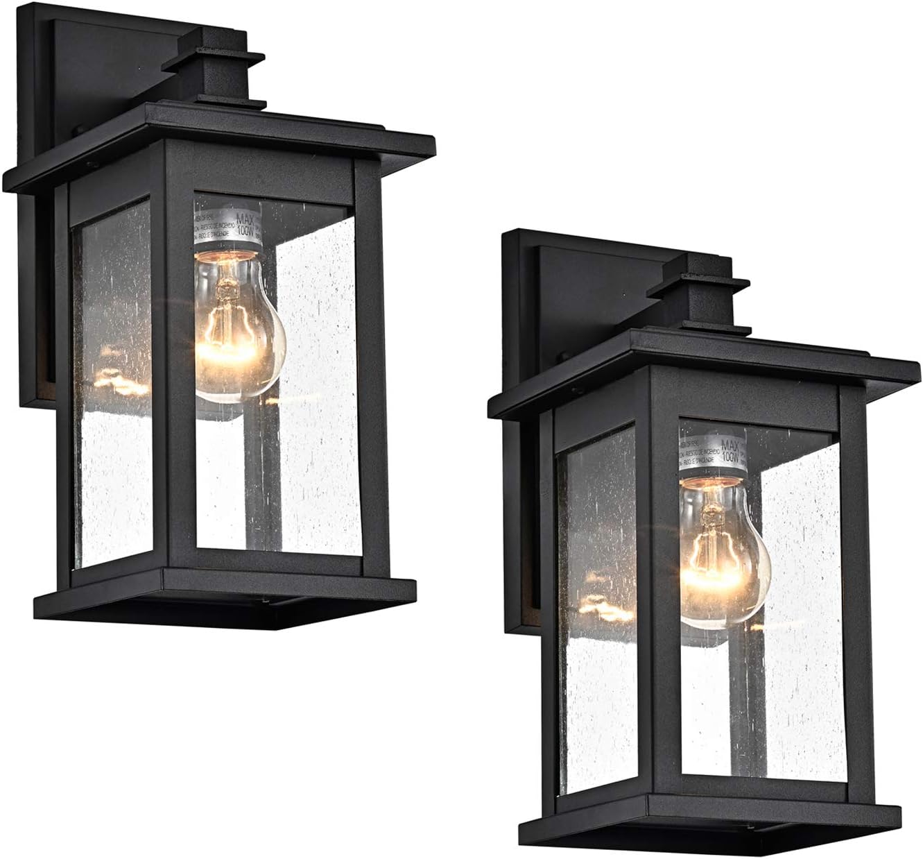 MICSIU 2 Pack Outdoor Wall Sconce with Clear Seedy Glass