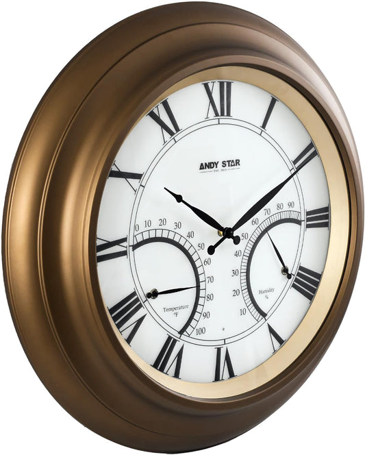 24 Inch Outdoor Clock with Thermometer - Waterproof & Silent
