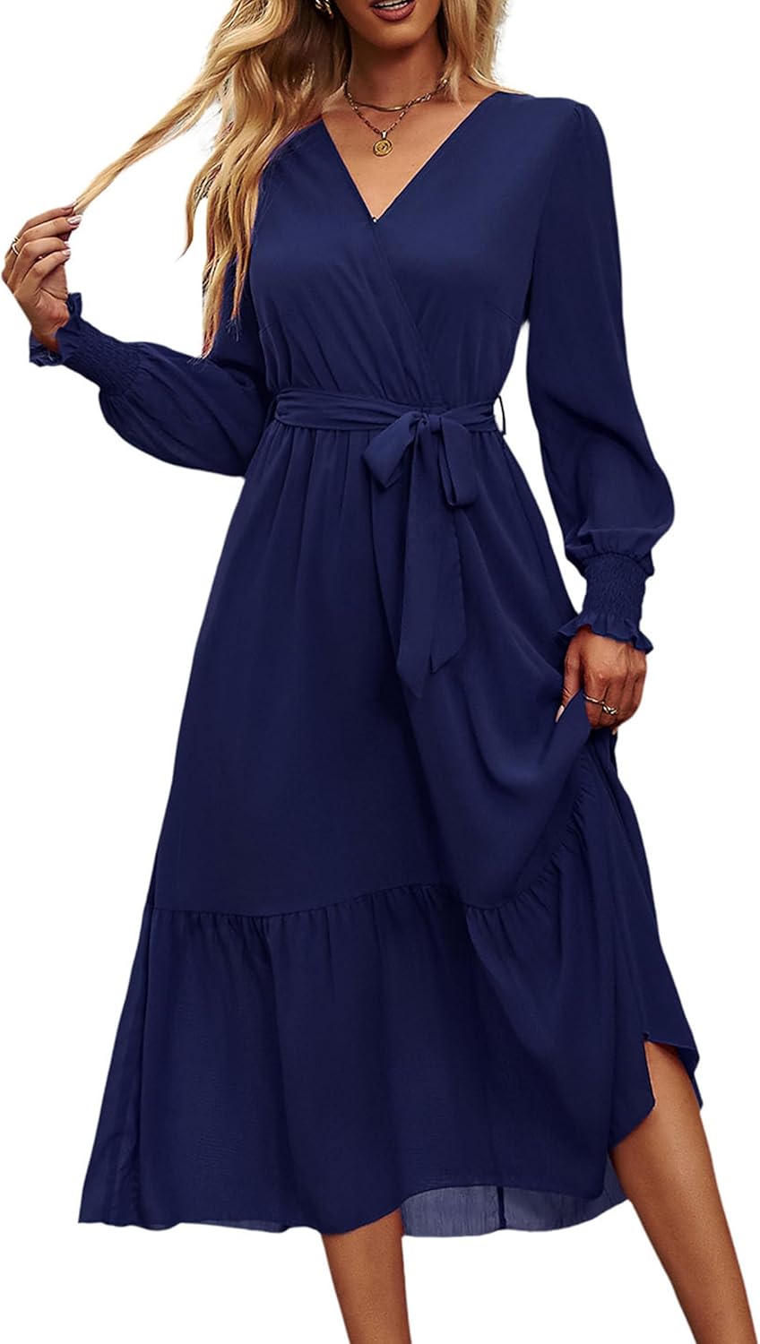 Floral Boho Dress for Women - Long Sleeve Maxi Wrap Style